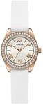 Quarzuhr GUESS "GUESS-MINI LUNA GLITZ", wei&szlig;, Armbanduhren, Damen, Quarzuhr,