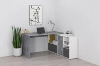 Eckschreibtisch FMD "Lexo", grau (betonfarben, wei&szlig;), B:136cm H:74cm T:66,5cm,