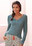 Pyjamaoberteil LASCANA, Damen, Gr. 32/34, blau (rauchblau), Rippware, Obermaterial: