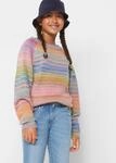 Strickpullover BONPRIX, M&auml;dchen, Gr. 128/134, rosa (rosa, blau geringelt), Strick,
