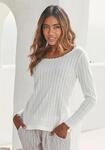 Pyjamaoberteil S.OLIVER, Damen, Gr. 36/38, beige (ecru), Feinstrick, Obermaterial: