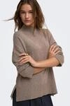 Strickpullover ONLY "ONLMARY LS HIGH NECK SLIT KNT NOOS", Damen, Gr. M, beige...