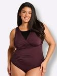 Badeanzug SHEEGO, Damen, Gr. 44, Cup D, braun (burgund), Elasthan, Polyamid,