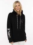 Hoodie ZWILLINGSHERZ "SMILE & LAUGH", Damen, Gr. S/M, schwarz, Sweatware,