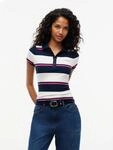 Poloshirt TOMMY JEANS "TJW SLIM SCRIPT RIB SS POLO", Damen, Gr. XS (34), sanftes