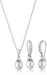 Ohrring und Ketten Set ELLI "Schmuckset Elegant Perle Kristalle 925 Silber" Gr....
