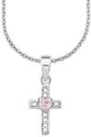 Kette mit Anh&auml;nger AMOR "rosa Herz, Kreuz", bunt (silberfarben, rosa), Halsketten,