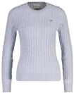 Sweater GANT "Strickpullover STRETCH COTTON CABLE C-NECK", Damen, Gr. XXL, blau...