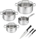 Topf-Set TEFAL "G719S7_K2323S74 Duetto+ Ice Force", grau (edelstahl), B:30cm H:19cm