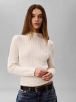 Rollkragenpullover CALVIN KLEIN "WOVEN LABEL T-NECK SWEATER", Damen, Gr. XS,...