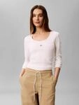 Langarmshirt CALVIN KLEIN JEANS "LS WOVEN LABEL 2X2 RIB SCOOP NEC", Damen, Gr....