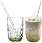 Latte-Macchiato-Glas LEONARDO "Matcha Latte Gl&auml;ser mit Glastrinkhalm (2) Gocce 390