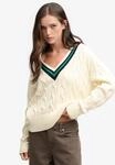 V-Ausschnitt-Pullover SUPERDRY "CLASSIC CABLE CRICKET KNIT", Damen, Gr. XS, beige
