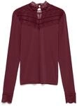 Langarmshirt VERO MODA "VMSKYE LS HIGHNECK LACE TOP JRS", Damen, Gr. XS, rot...