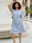 Jerseykleid SHEEGO "Kleid", Damen, Gr. 44, Normalgr&ouml;&szlig;en, blau (bleu, ecru,