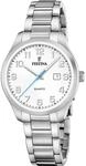 Quarzuhr FESTINA "Classic Steel", silber (silberfarben, wei&szlig;, wei&szlig;), Armbanduhren,