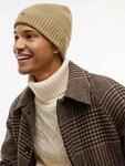 Strickm&uuml;tze TOMMY HILFIGER "TH FLAG PIMA COTTON BEANIE", Herren, beige (safari