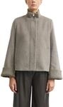 Wolljacke COMMA, Damen, Gr. 44, grau (taupe melange), Fleece, Obermaterial: 50%