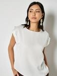 T-Shirt APRICOT "Gewebtes T-Shirt", Damen, Gr. XS (34), beige (creme), gewebt,