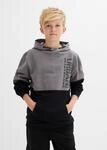 Hoodie BONPRIX "Hoodie aus reiner Baumwolle", Jungen, Gr. 128/134, grau (rauchgrau,