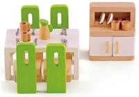 Puppenhausm&ouml;bel HAPE "Esszimmer", beige (natur, gr&uuml;n), Puppenm&ouml;bel, Kinder,