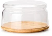K&auml;seglocke CONTINENTA, beige (natur, transparent), H:9cm &Oslash;:16cm, Glas, Holz,
