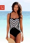 Badeanzug LASCANA, Damen, Gr. 38, Cup D, schwarz-wei&szlig; (schwarz), Polyamid,