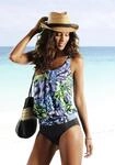 Oversize-Tankini LASCANA, Damen, Gr. 42, N-Gr, schwarz (schwarz, gr&uuml;n), Polyamid,