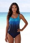 Tankini LASCANA, Damen, Gr. 42, N-Gr, blau (blau, bedruckt), Polyamid, Farbverlauf,