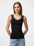 Spitzentop PIECES "PCBARBERA", Damen, Gr. M, schwarz, Jersey, Obermaterial: 95%
