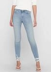 Ankle-Jeans ONLY "ONLBLUSH MID SK ANK RAW", Damen, Gr. XS (34), L&auml;nge 34, blau