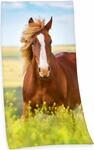 Badetuch "Pferd", gr&uuml;n, B:75cm L:150cm, Frotteevelours, Obermaterial: 100%