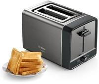 BOSCH Toaster "DesignLine TAT4P425DE, integrierter Edelstahl-Br&ouml;tchenaufsatz", grau