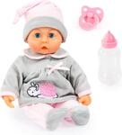 Babypuppe BAYER "First Words Baby, 38 cm grau/rosa", grau (grau, rosa), Puppen,