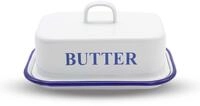 Butterdose KR&Uuml;GER "Husum", wei&szlig; (wei&szlig;, blau), B:12cm H:9cm L:17cm, Emaille,