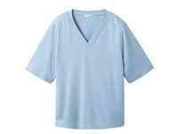TOM TAILOR Damen T-Shirt mit V-Ausschnitt, blau, Uni, Gr. L