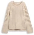 TOM TAILOR Damen Boucl&eacute; Strickpullover mit Wollanteil, beige, Meliert, Gr. XL