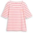 TOM TAILOR Damen T-Shirt mit Stickerei, rosa, Gestreift, Gr. XXL