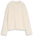 TOM TAILOR DENIM Damen Relaxed Fit Strickpullover mit Lochmuster, braun, Uni,...