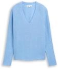 TOM TAILOR Damen Strickpullover mit V-Ausschnitt, blau, Uni, Gr. XS