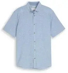 TOM TAILOR Herren Regular Fit Kurzarmhemd mit Leinenanteil, blau, Gemustert,...