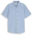 TOM TAILOR Herren Regular Fit Kurzarmhemd mit Leinenanteil, blau, Gemustert, Gr. XXL