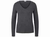 TOM TAILOR Damen Pullover mit V-Ausschnitt, grau, Uni, Gr. XL