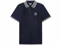 TOM TAILOR Herren Basic Poloshirt, blau, Logo Print, Gr. S