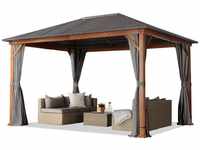 Gartenpavillon 3x4 m Holzoptik, Stahldach Hardtop 4 Seitenteile in grau - loft...