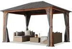Gartenpavillon 3x4 M Holzoptik, Stahldach Hardtop 4 Seitenteile In Grau