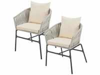Juskys Rope Stühle 2er Set - Gartenstühle mit Seilgeflecht & Polster - wetterfester