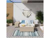 Outdoor-Teppich,Außenteppich Aquablau und Weiß 80x150 cm Beidseitig Nutzbar...