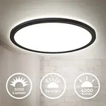 B.k.licht - Led Panel &Oslash;42 Cm - 22w, 3000lm, Flach, Backlight, Neutralwei&szlig;, Schwarz