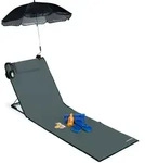 Relaxdays Strandmatte, Gepolsterte Strandliege Xxl M. Sonnenschirm, 3-stufig